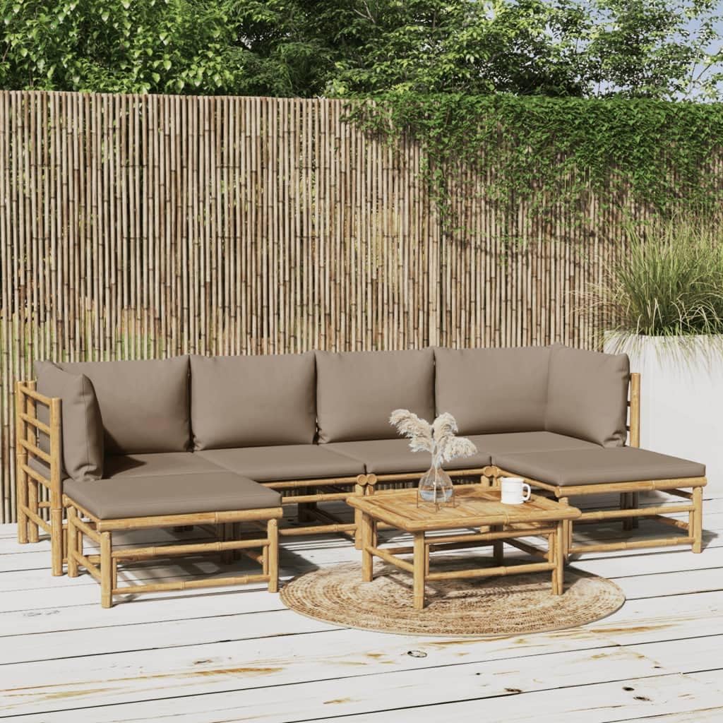Furniture Sets 7 Piece Patio Lounge Set with Taupe Cushions Bamboo,Naturally-derived Bamboo Patio Lounge Set: Durable and Comfortable Outdoor Seating Garden Conversation Sets