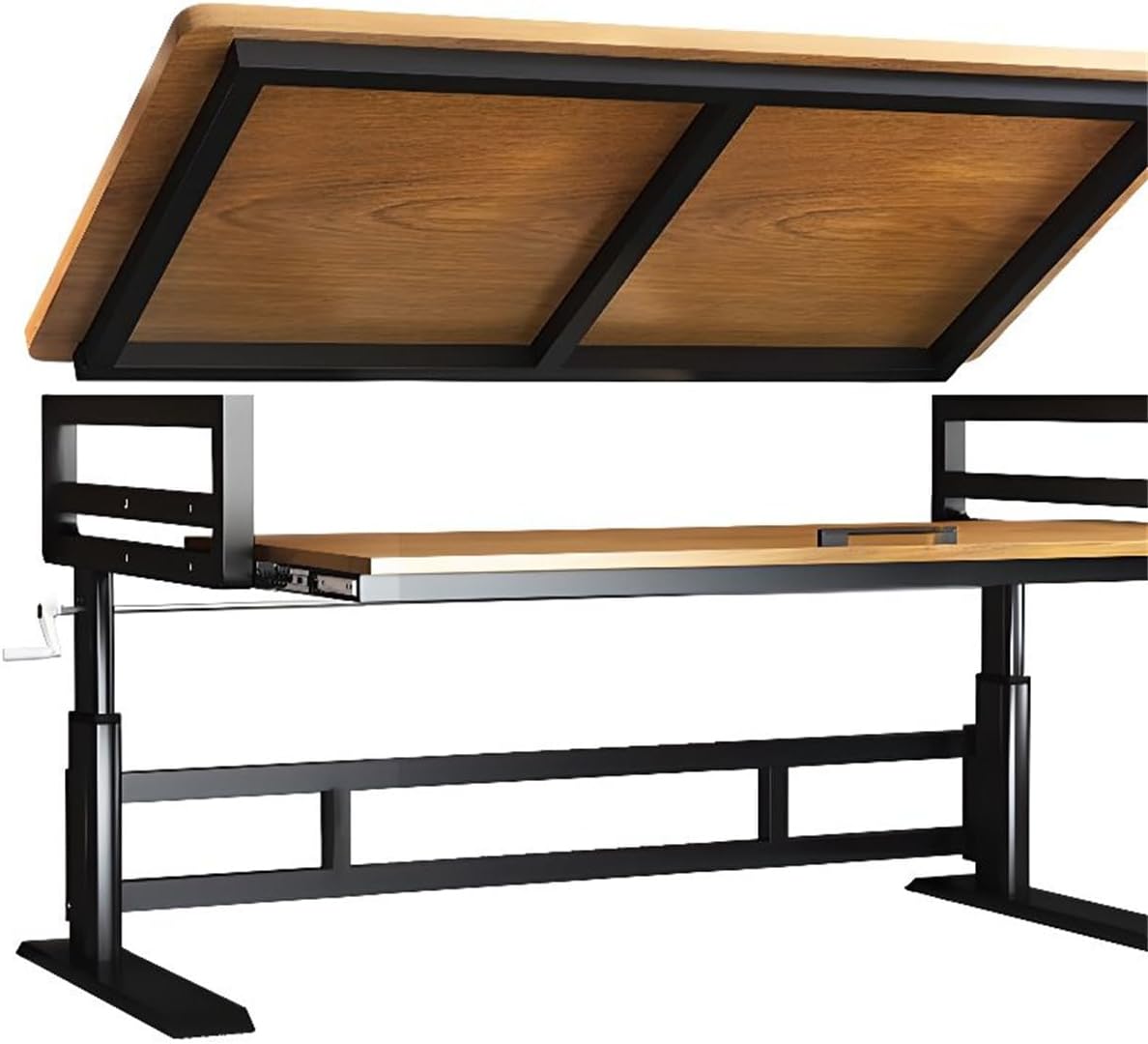 KWOKING Office Computer Desk with Organized Wiring & Keyboard Shelf Workbench Electronic Piano Midi Keyboard Music Production Recording Studio Hand-cranked Lifting Table Black 55