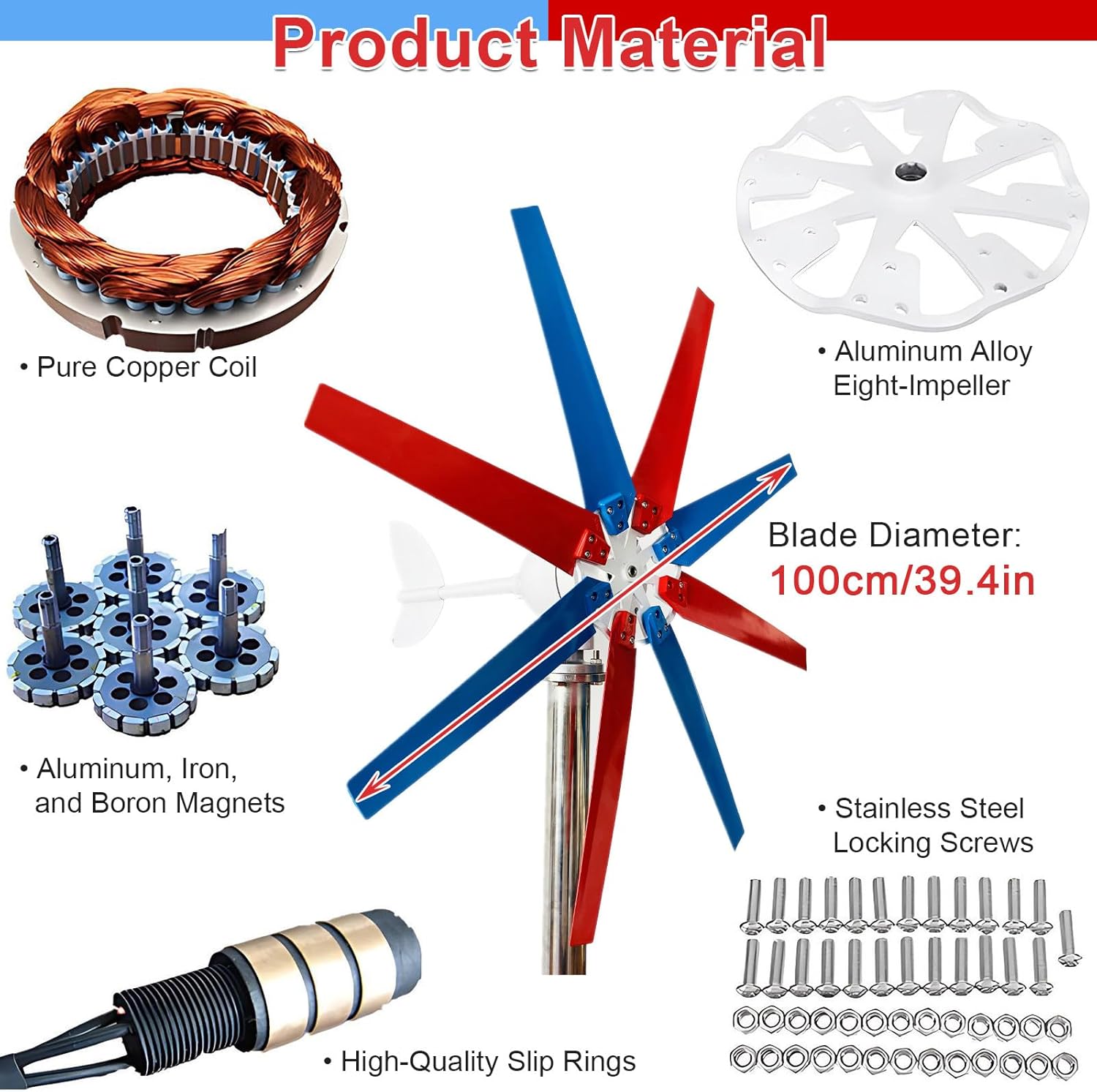 Windmill Generator Kit & Wind Energy System, 200/300/400W 12/24/48V, Automatically Adjusts Windward, Durable Blades for Street Lamps, Monitoring, Small Farms, Cabins 400W