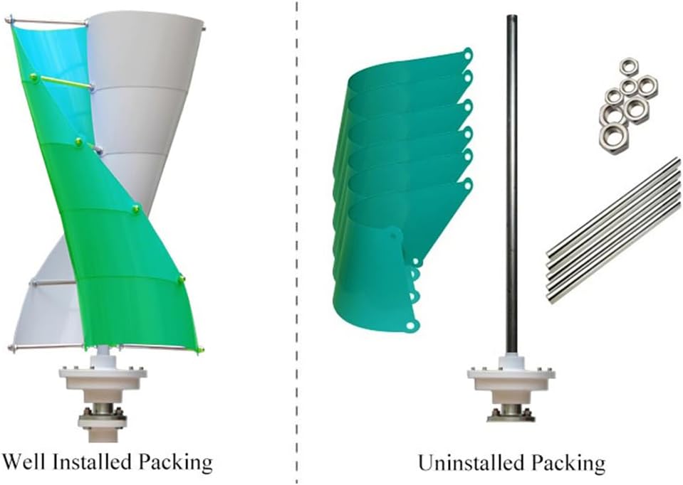 16000W Vertical Axis Wind Turbine Generator, 12V/24V Helical Blade Design for Home/RV/Boat/Streetlight, Low Wind Start (3M/S)