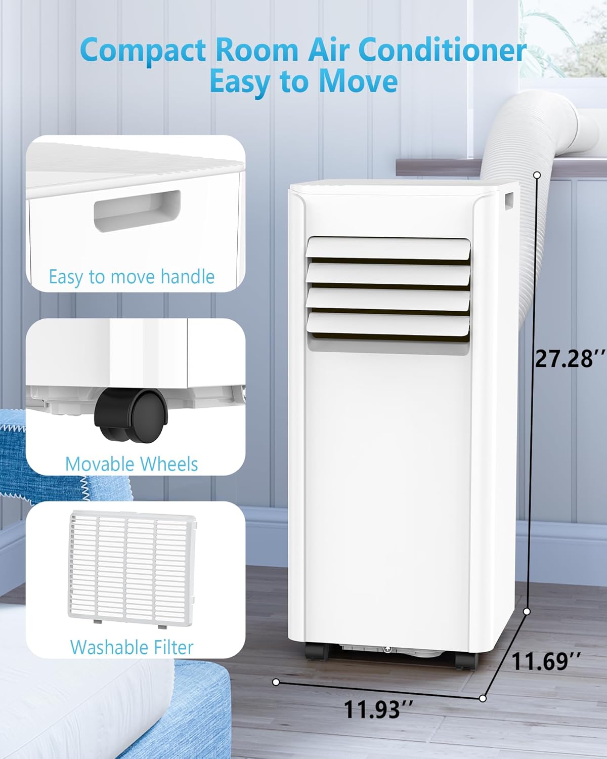 Portable Air Conditioners 8000 BTUs, Portable AC unit Cools Up to 350 sq.ft,3-in-1 Free Standing Cooling AC Unit with Fan & Dehumidifier, Portable AC with Remote Control,24H Timer