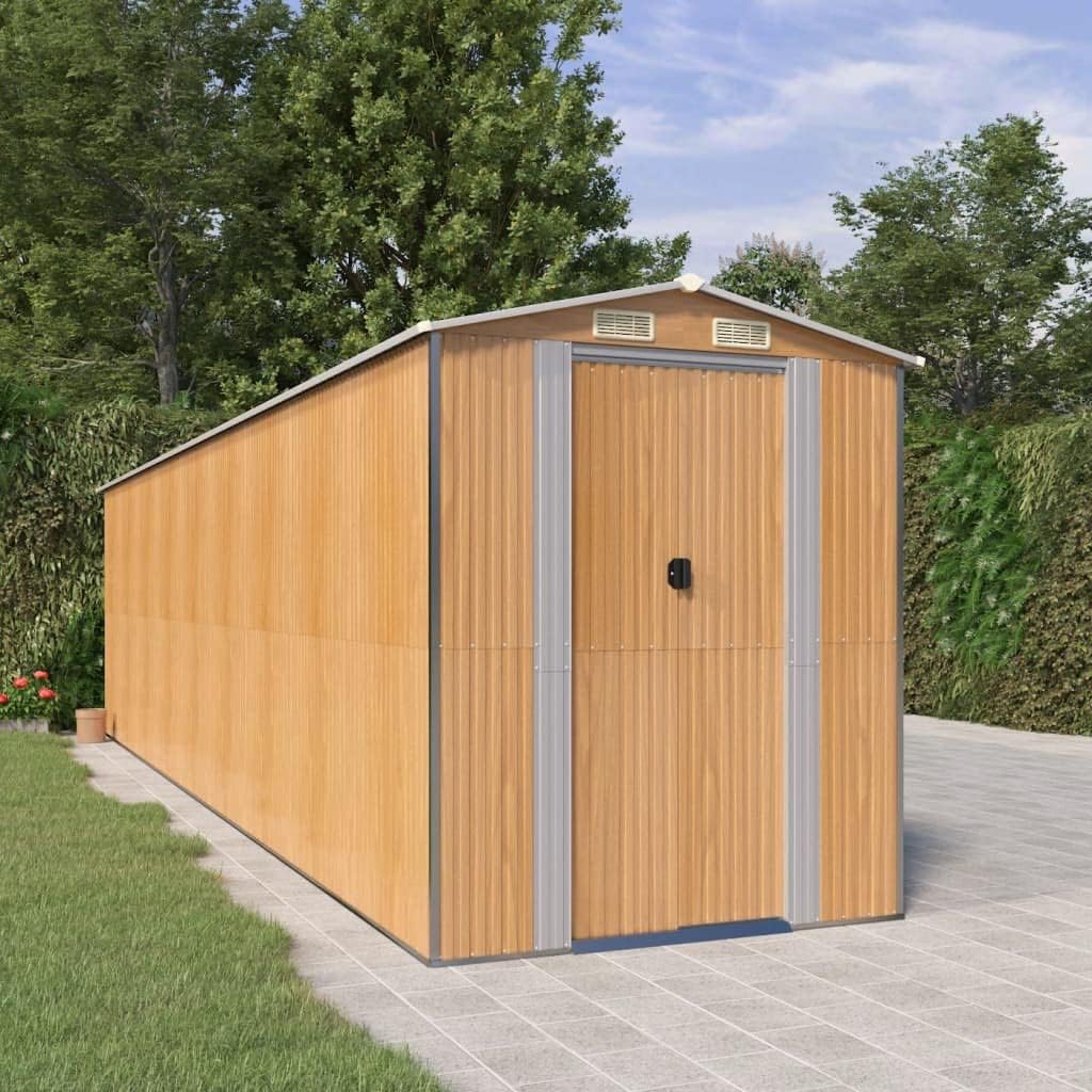 Gartenschuppen Light Brown 75,6 x 304,3 x 87,8 cm aus verzinktem Stahl mit Doppelschiebetür Modernes Outdoor Storage Shed für Garten Terrasse und Balkon