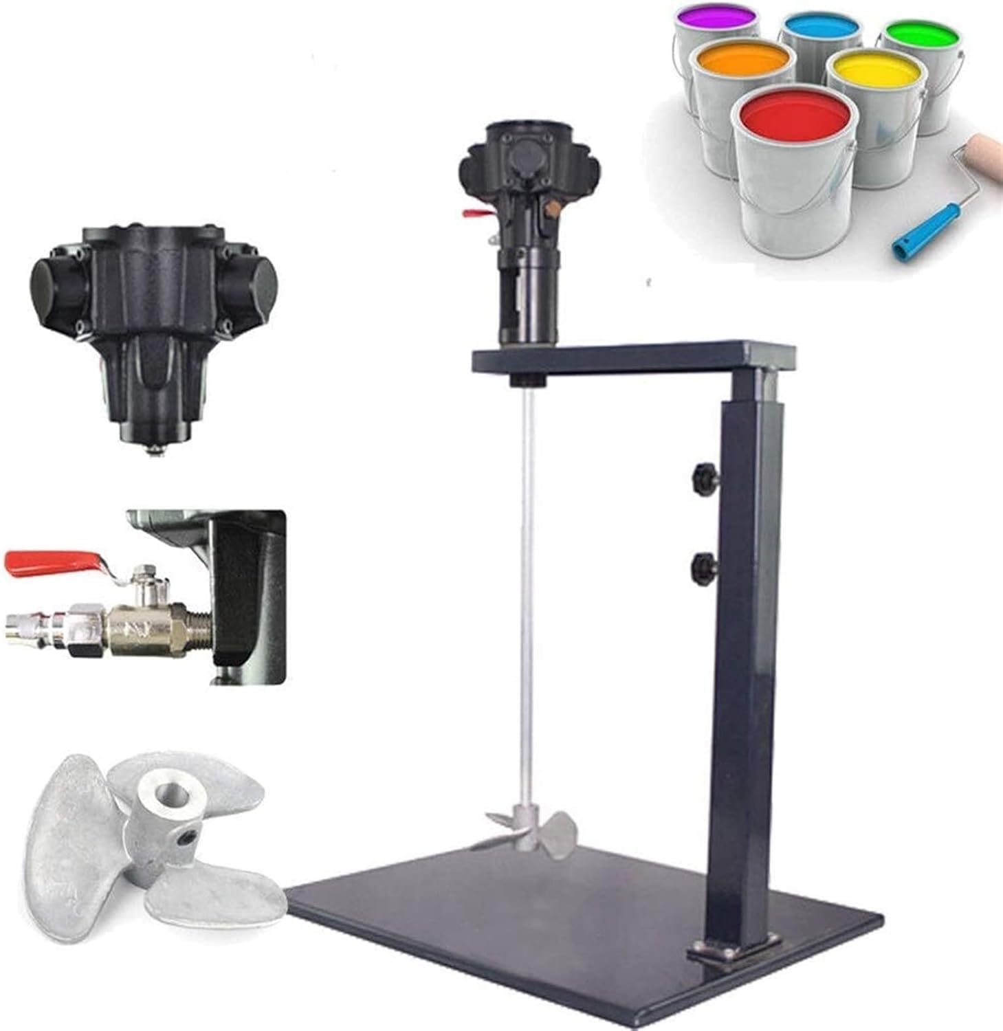 Pneumatic Paint Mixer Machine, 5 Gallon Mortar Paddle Mixer with Stand, Desktop Vertical Air Agitator, Height Adjustable, Ink Coating Mix Tool(3 Impellers)