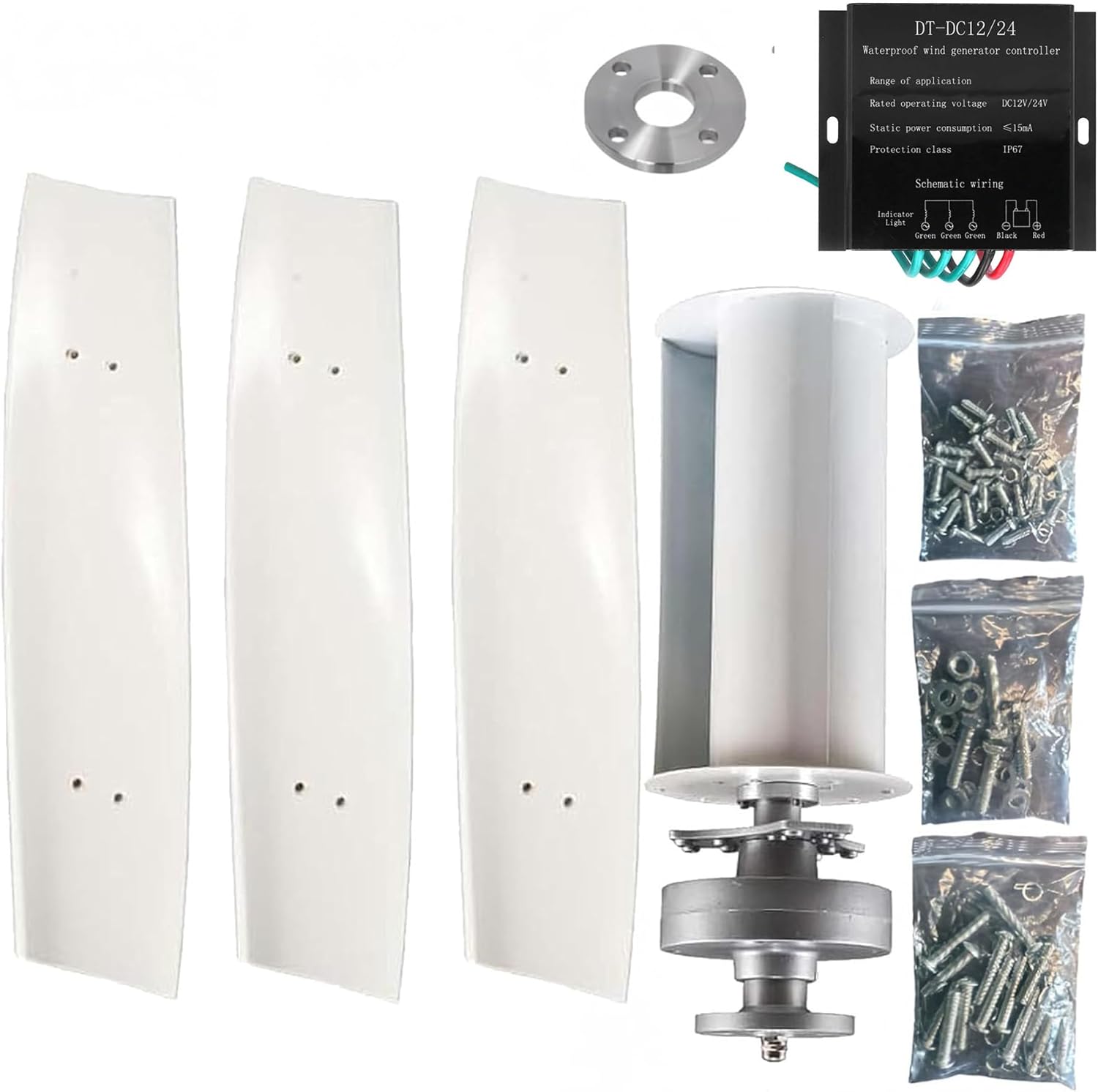 12000W Durable 3 - Blade Vertical Axis Wind Turbine, Low Noise Wind Generators for Home Use12v/24V 48V 220V, with Controller