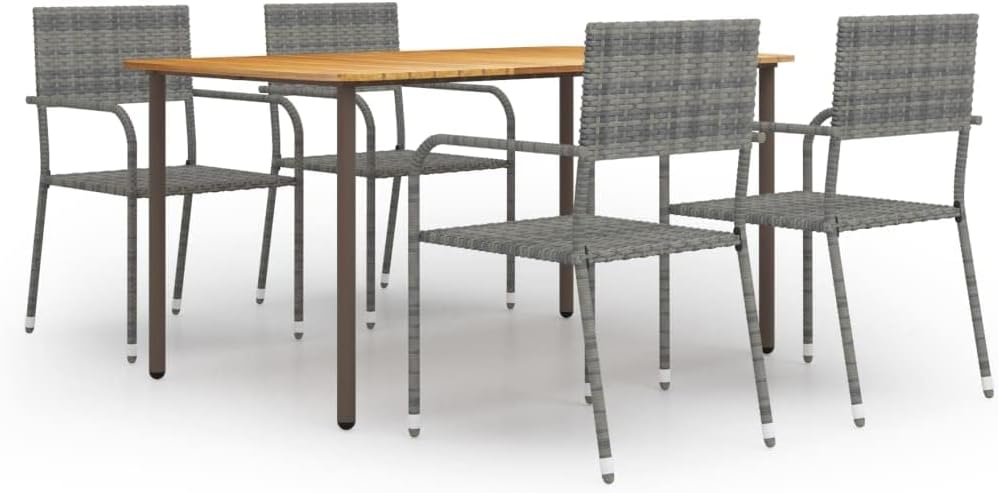 5-Piece Outdoor Dining Set, Anthracite Solid Acacia Wood, Steel, PE Rattan, 59.1