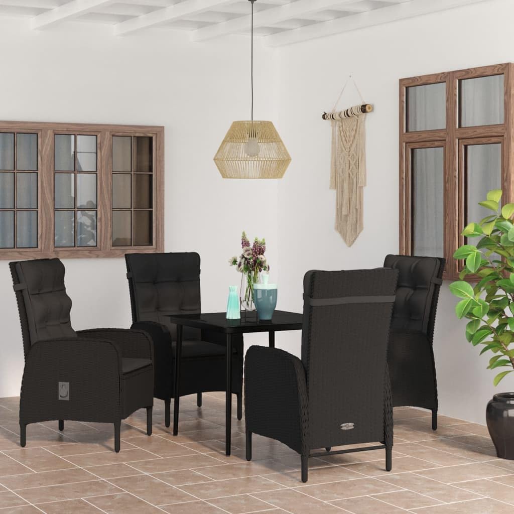 5 Piece Patio Dining Set with Cushions Black Garden Furniture