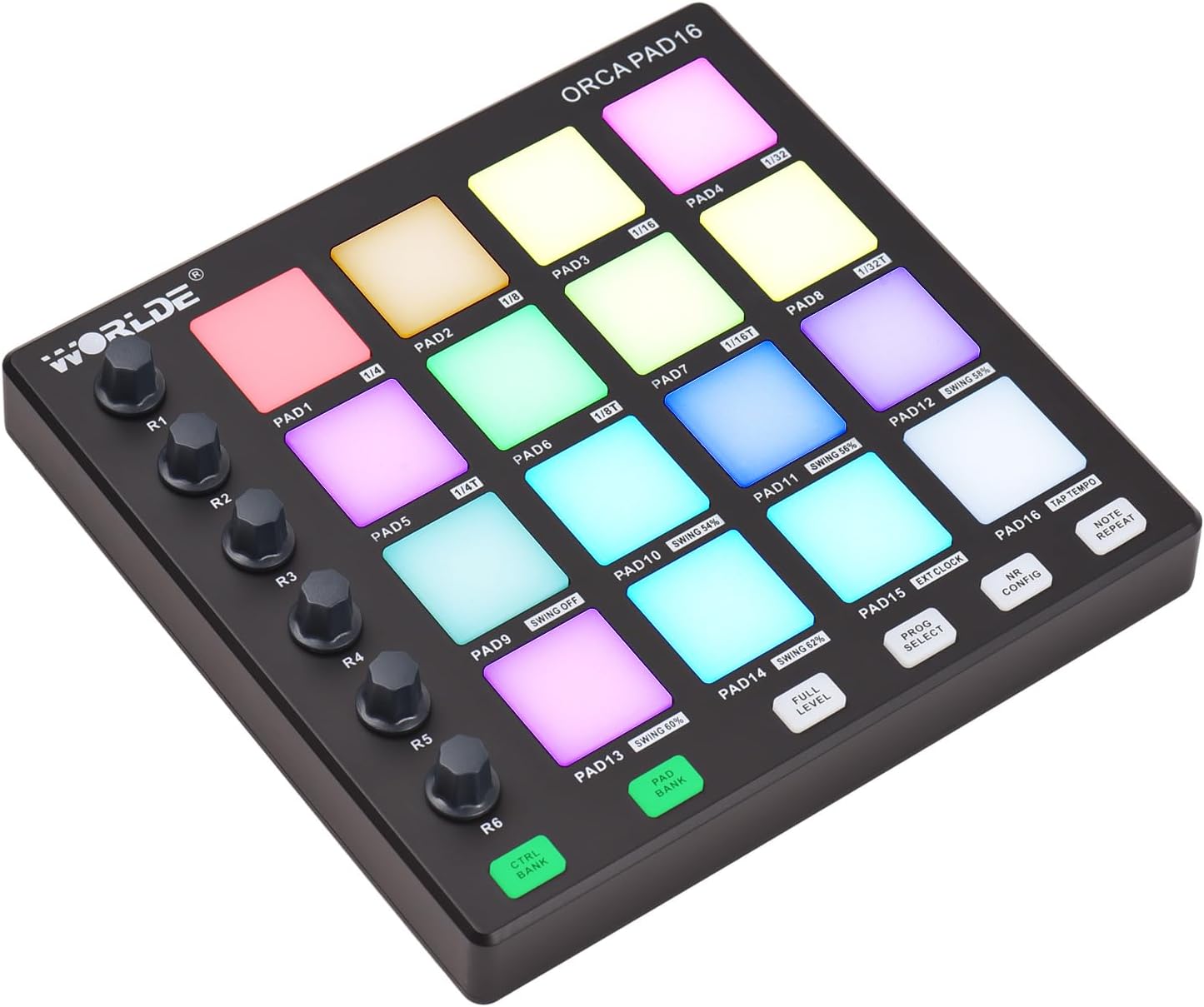 MIDI Controller Beat Maker Machine 6 Assignable Knobs Note Repeat Full Level Buttons and Production Software Portable Mini MIDI Controller Pad USB for Beginner Music Production