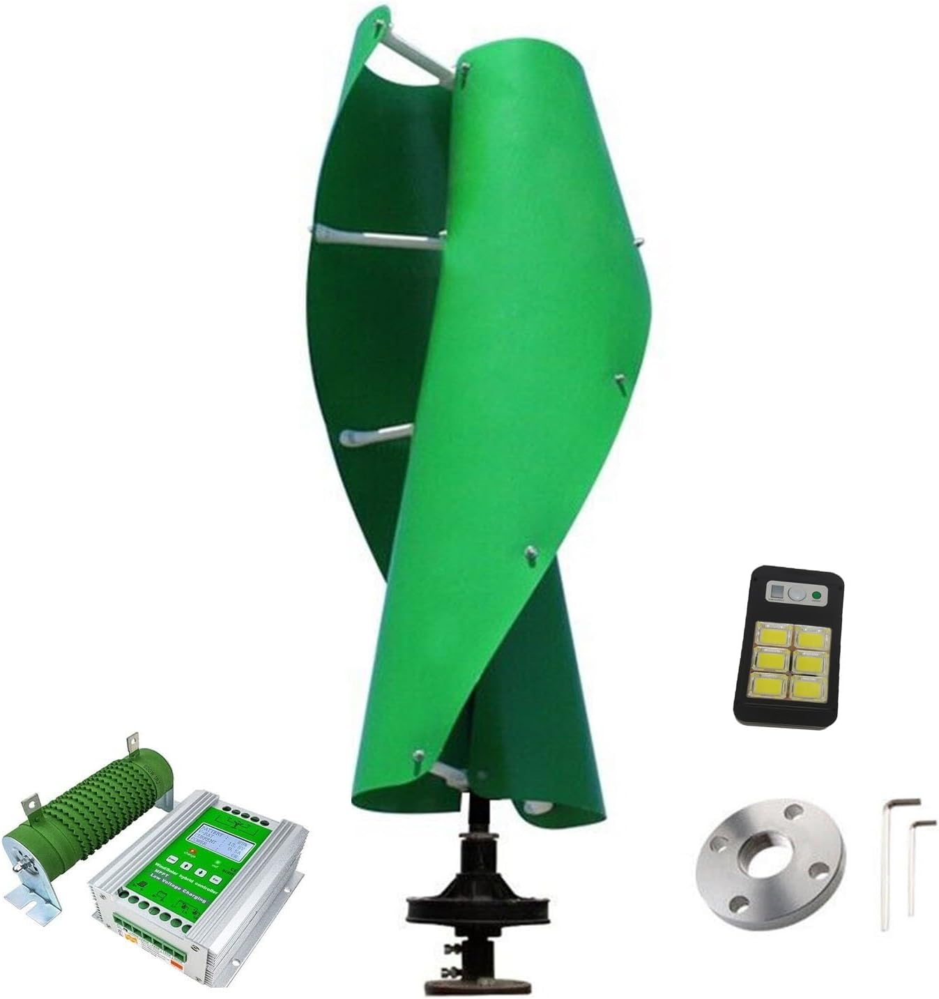 5KW 12V/24V/48V Wind Turbine Generator Kit with Hybrid MPPT Charge Controller Off Grid System Low Wind Speed Noiseless Maglev Generator with Clip Garden Light(Green,12V)