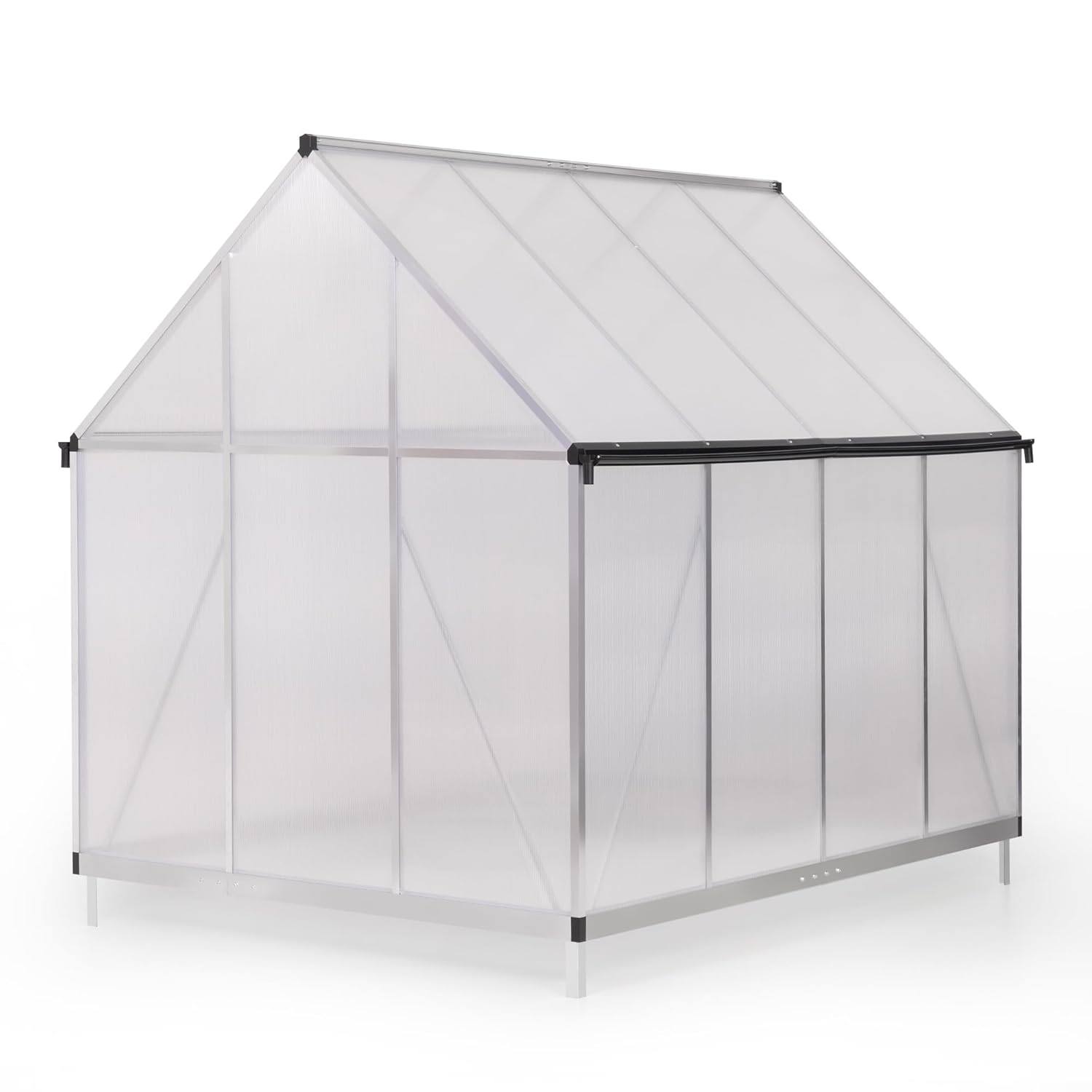 6x8 FT Polycarbonate Greenhouse, Outdoor Walk-in Green House with Vent Window, Hinged Door, Rain Gutter, Heavy-Duty Aluminum Hot House for Backyard Garden