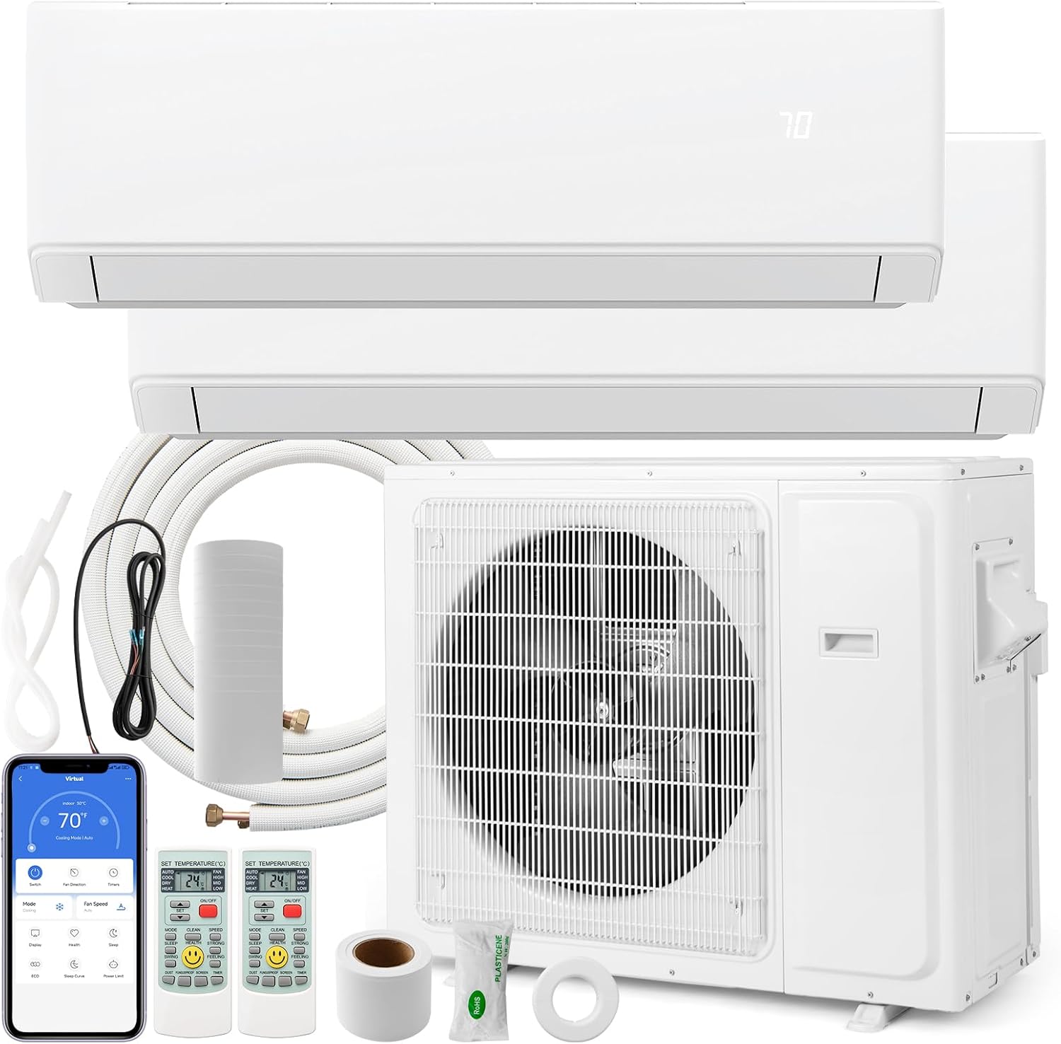 ARLIME Mini Split AC, 2 Zone 18000 BTU Wifi Enabled Air Conditioner & Heater, 22 SEER2, Energy Star, R32 Refrigerant, Inverter Wall AC Unit with Installation Kit, 208-230V (Dual Zone 7K+9K)