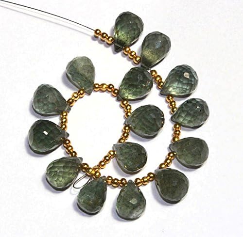 13 inch natural beads strand of 12x9-13x9mm faceted teardrop moss aquamarine gemstone briolletes beads for DIY jewelry - necklace, bracelet, earring, ring.