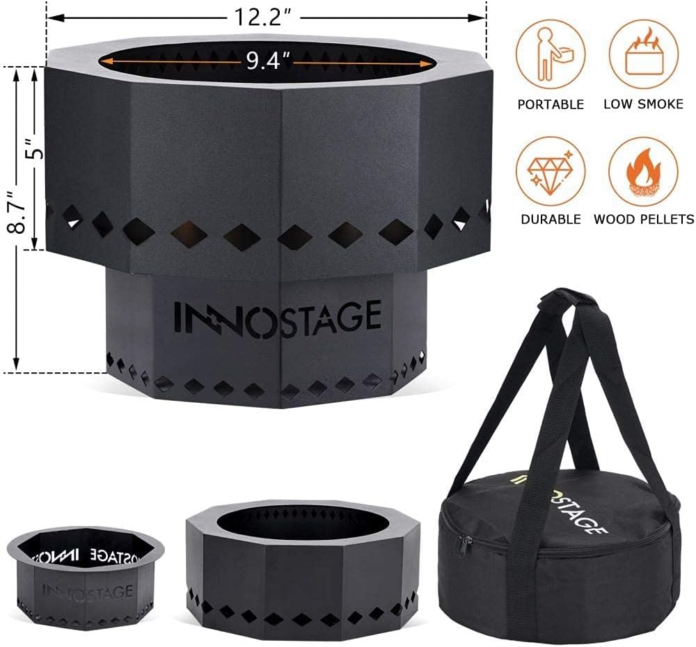 Patented Smokeless Fire Bowl Pit for Outdoor Wood Pellet Burning Spark and Canvas Log Carrier Bag