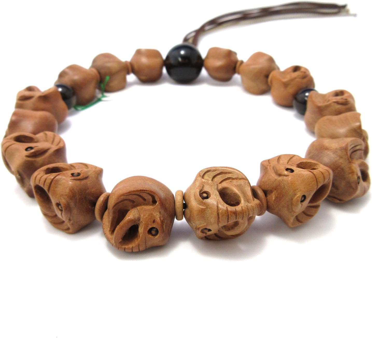 京都あさひ屋 Elephant Wood Carving with Smoky Quartz Japanese Juzu Buddhist Prayer Beads Handemade in Kyoto JUA35