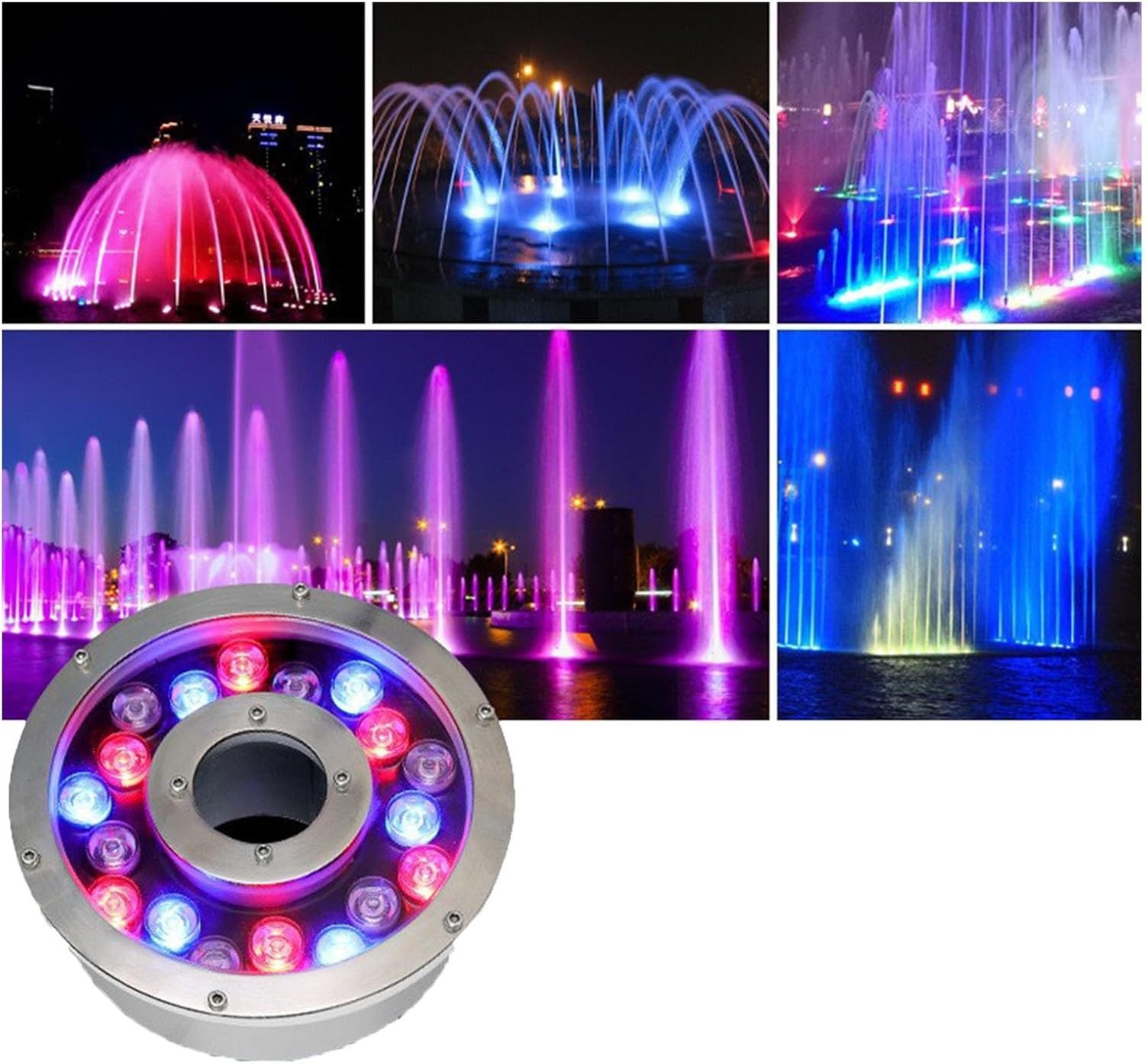 Submersible Underwater Pond Lights - LED Ring Fountain Lamp, IP68 Waterproof Spotlight, 12V Middle Hole Pool Lights, for Fountains/Landscape Decoration Illumination(White,24W)