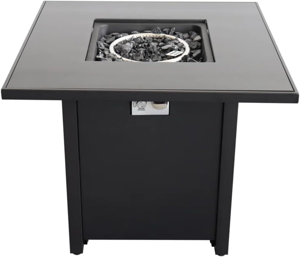 30 Inch Steel Fire Pit: Modern Outdoor Propane Fireplace - 40000 BTU Black Backyard Heater for Garden & Patio - Includes Cover & Wind Shield B120P144385