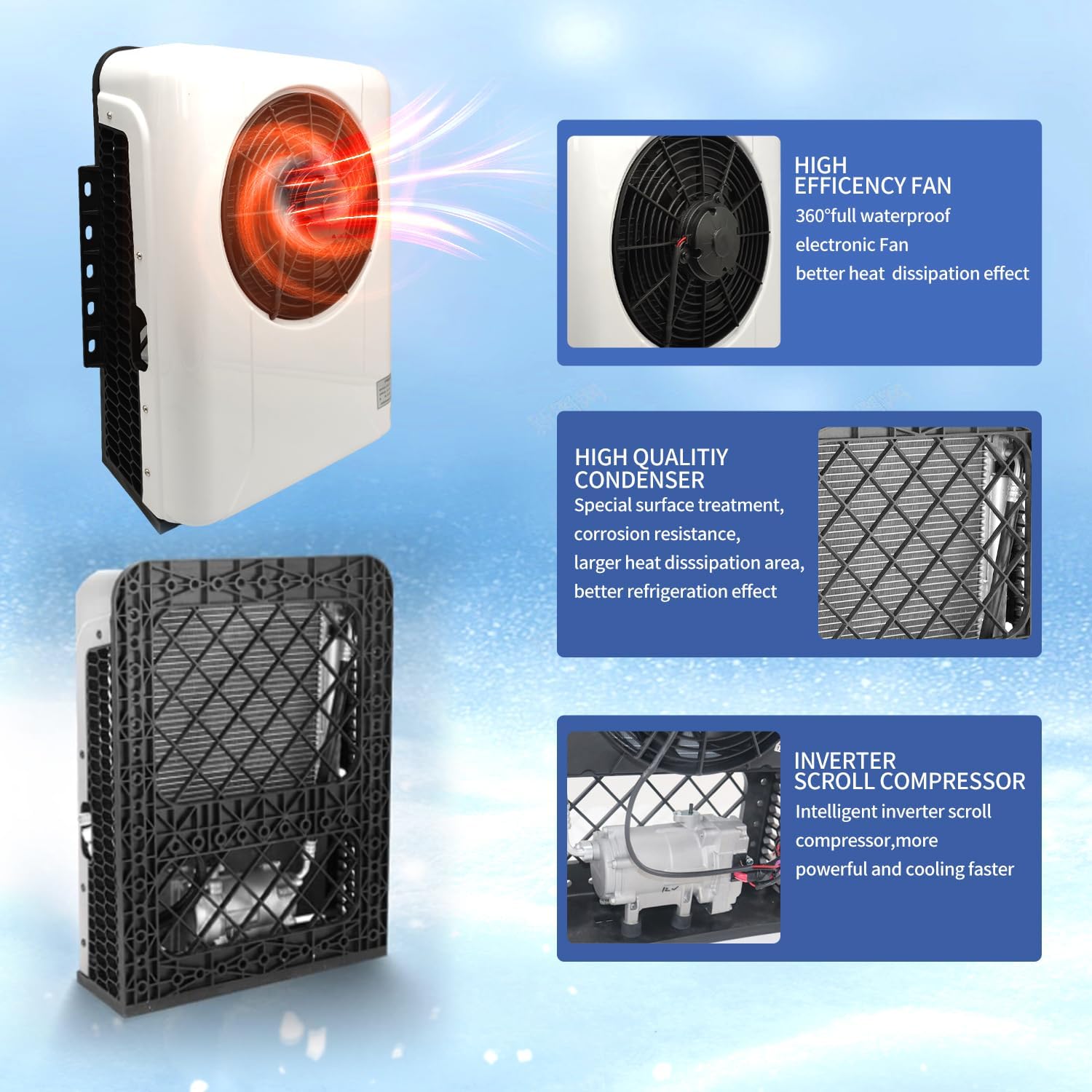 Aspligo 12v Semi Truck Air Conditioner 10000BTU Split Parking Air Conditioner 12 volt ac unit for truck Motorhome Tractor Trailer Camper Van RV Automotive RV SUV Bus Boat excavator off-road