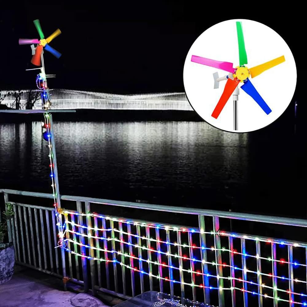 DIY Five-Blade Homemade Wind Turbine Garden Decorative 10M Lantern Strip Colorful Windmill Wind Driven Generator DC 2-25V Output (Type B)