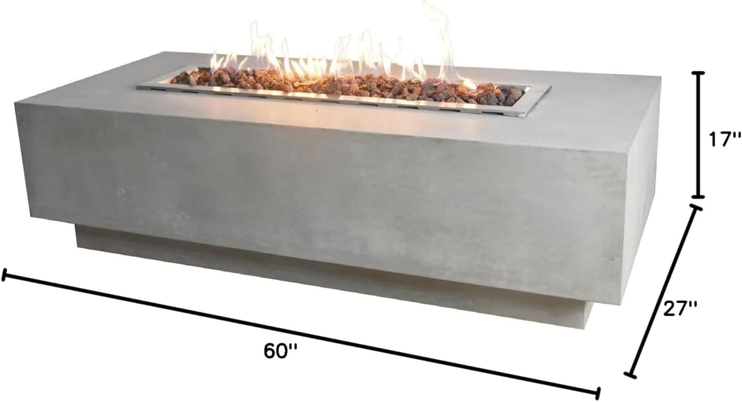 Granville Fire Table Light Grey Natural Gas Fire Pit Modern Outdoor Fire Table with Lava Rocks & Weather-Resistant Concrete Finish Patio Heating & Décor