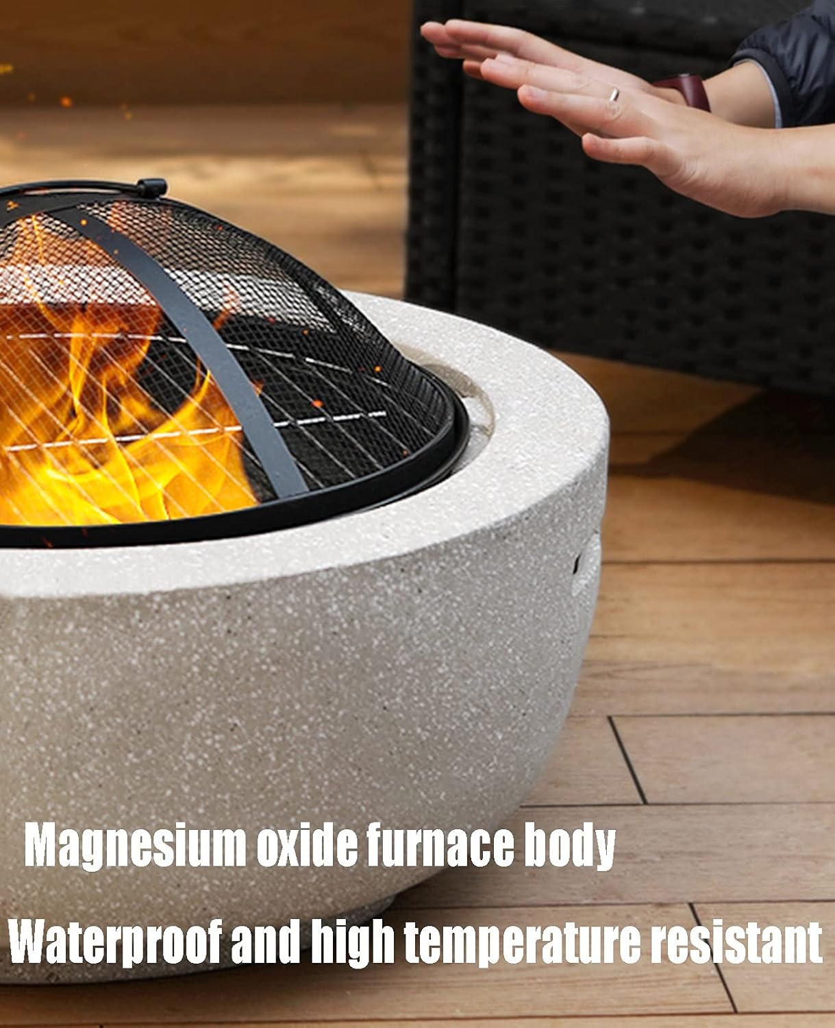 Outdoor Fire Pit Garden Wood Burning Fire Pit BBQ Grill Table - 60cm/23in, Outdoor Wood Burning Fire Bowl with Spark Screen Cover and Poker