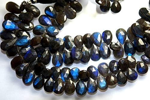 8 pieces, black blue blue flash labradorite faceted pear briolettes, large size 13-15mm