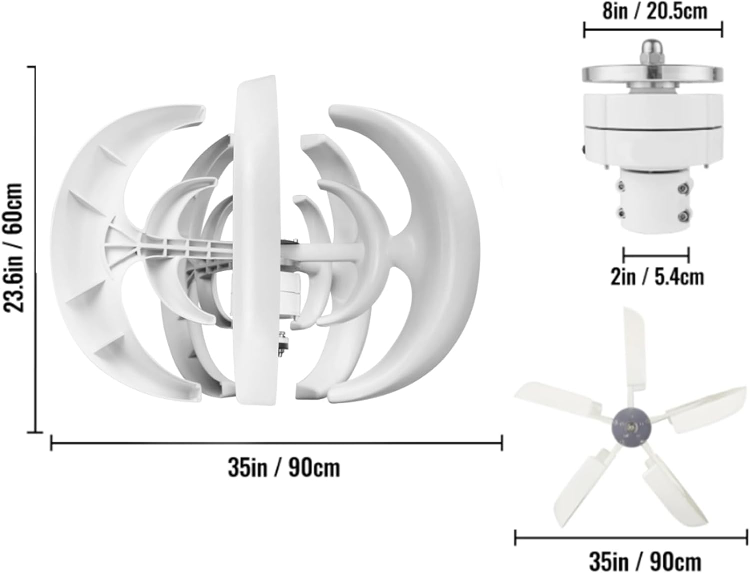 3000W Vertical Wind Turbine 12V-220V Vertical 5 Blades Wind Turbine Low Noise for Outdoor Street Lights-with Mppt Controller (White)