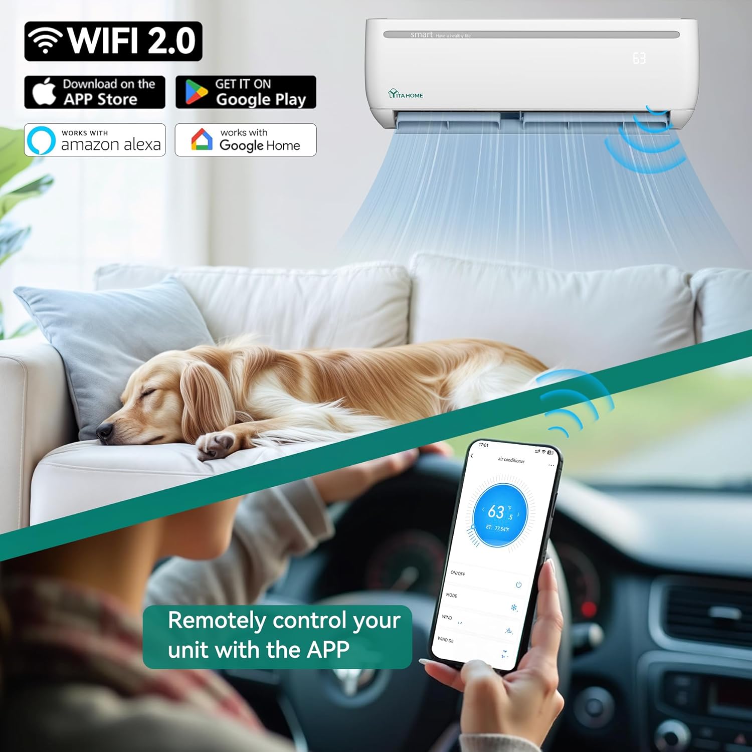 YITAHOME 9000 BTU Mini Split Air Conditioner Heat Pump System, 19 SEER2 115V Ductless Inverter System with Wi-Fi & Alexa Compatibility, Cover Up to 750 Sq. Ft, Complete Installation Kit Included