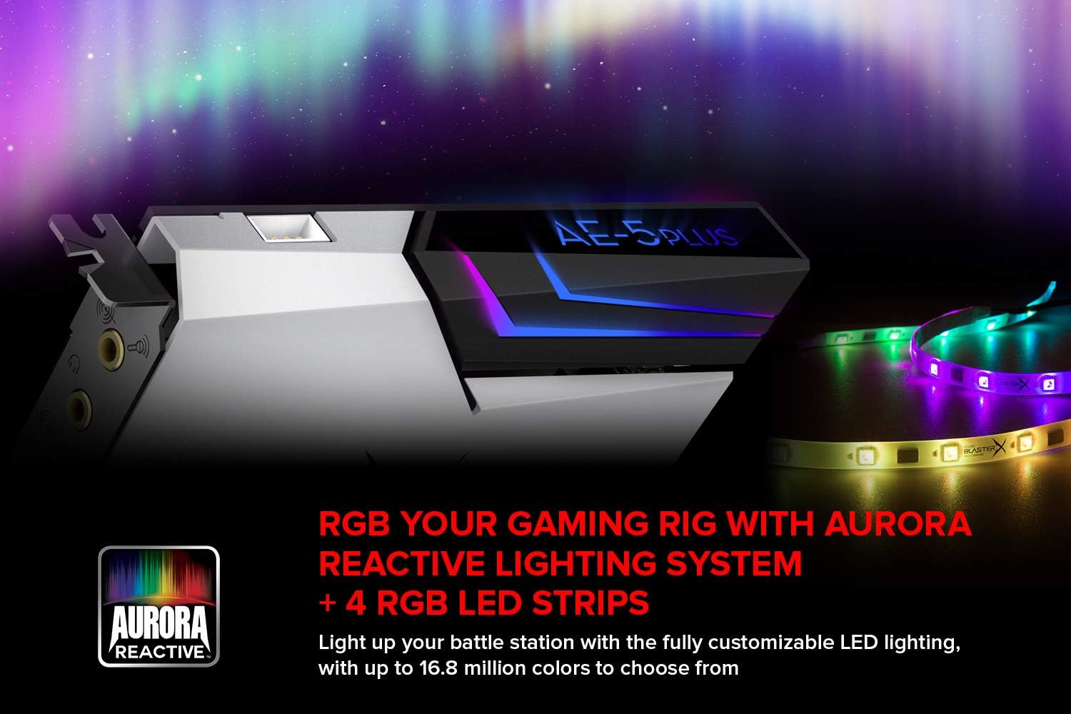 Creative Sound BlasterX AE-5 Plus Pure Edition SABRE32 Ultra-Class 32-bit/384kHz PCI-e Gaming Sound Card and DAC with Dolby Digital and DTS, Xamp Discrete Headphone Bi-amp, 122dB SNR, RGB LED Strips