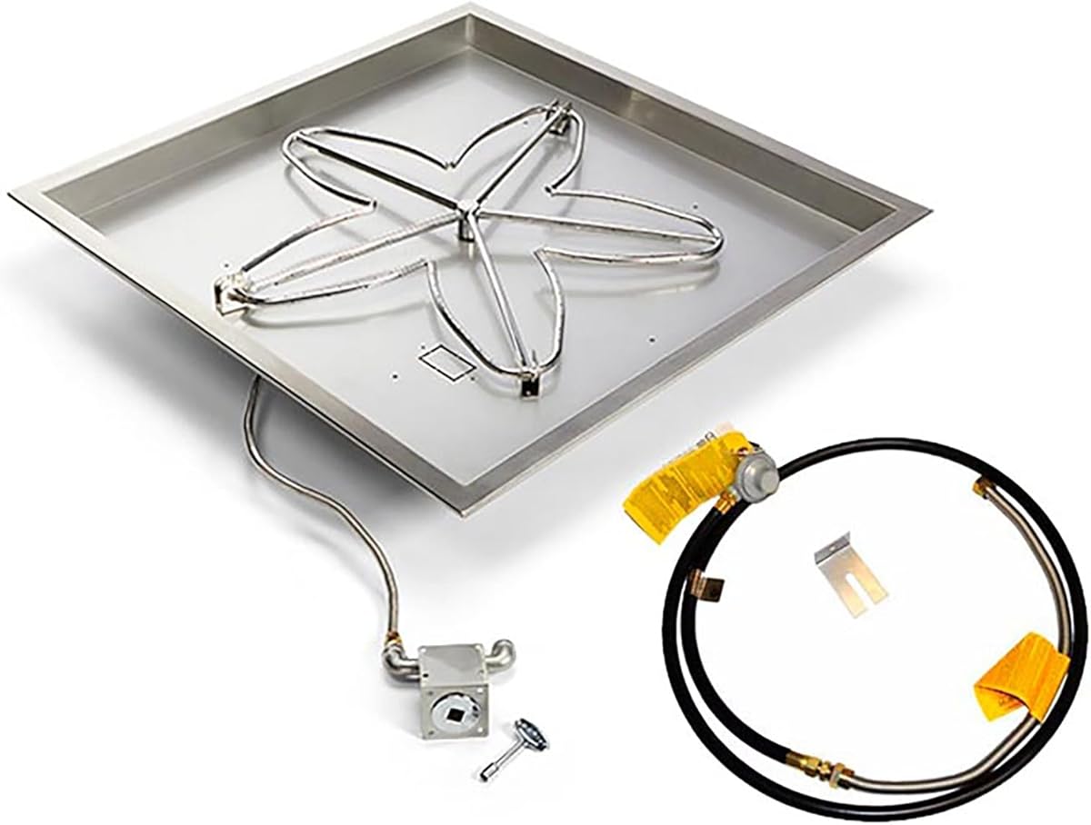 HPC Fire UL Listed Match Light Gas Fire Pit Kit for Small Tanks, 30x30-Inch Bowl Pan (MLFPK30SQBL-FLEX-LP-ST), Propane