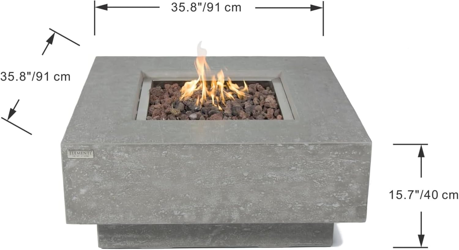 Manhattan Fire Table Light Grey Propane Gas Fire Pit Modern Outdoor Concrete Fire Table with Lava Rocks & Weather-Resistant Finish Elegant Patio Heating