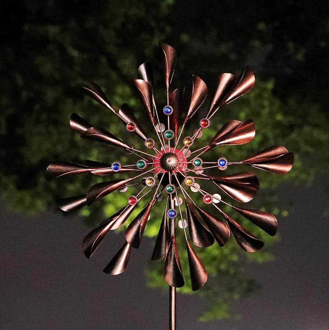 Large 79In Copper Kinetic Wind Spinner Multi-Color Seasonal LED Lighting Solar Powered Glass Ball Metal Wind Catchers Spinner for Patio Lawn & Garden Decorations