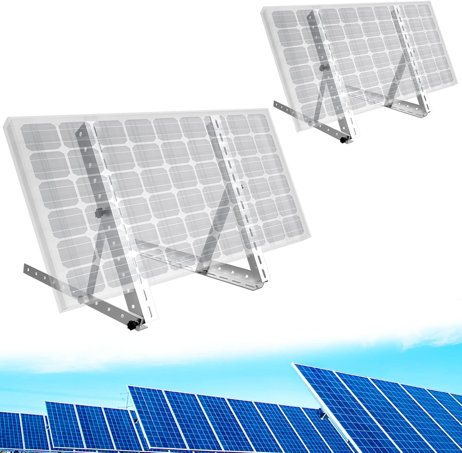 Adjustable Solar Panel Mounting Brackets - 2 Sets 45 inch Durable Tilt Solar Panel Stand/Mount with Foldable Tilt Legs for 200W-600W RV, Boat, Rooftop & Off-Grid Systems