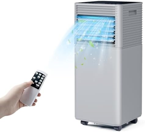KOTEK Portable Air Conditioners, Air Conditioner for Rooms up to 230 Sq Ft, Ac Unit with Remote Control, 2 Speeds, 4 Modes, 24H Timer & Window Installation Kit for Home/Office/Dorms (Grey, 8000 BTU)
