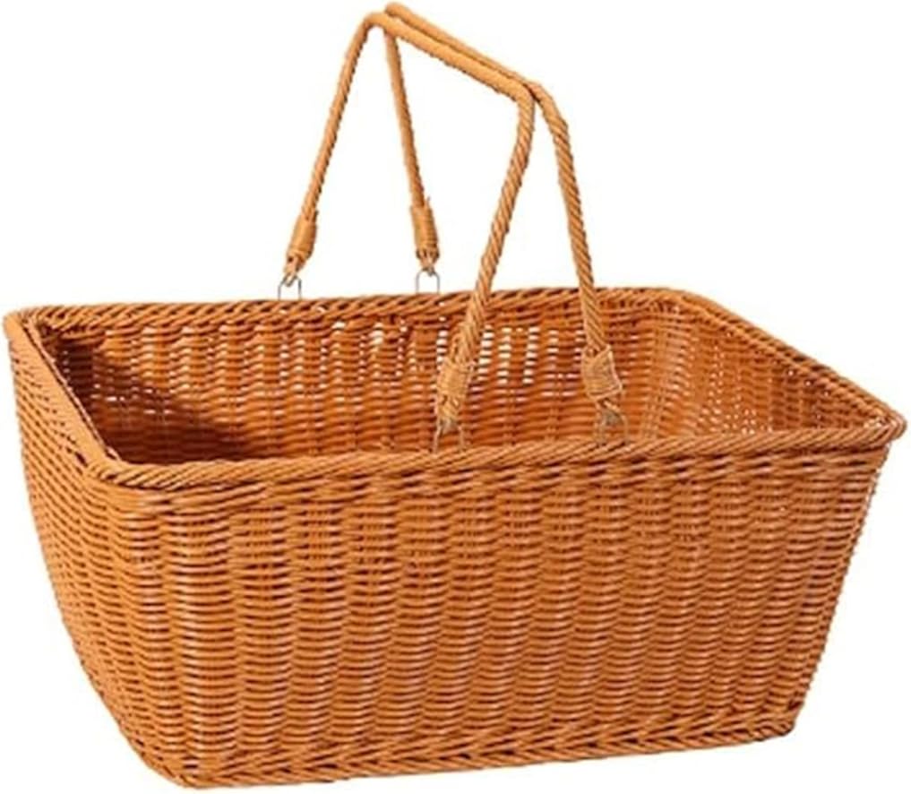 Plastic Rattan Picnic Basket, Outdoor Picnic Fruit Storage Basket, Hand Carry Picnic Hamper, Multi-Function Shopping Basket