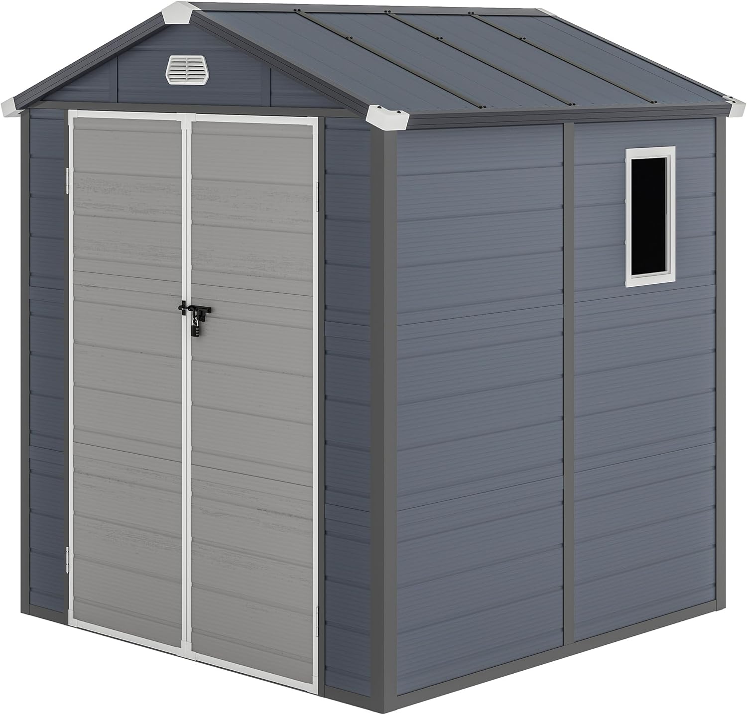 DWVO 6x6FT Outdoor Storage Shed w/o Floor, All-Weather Plastic Shed with Lockable Doors, Window & Vents, Plastic Tool Shed for Backyard, Patio, Poolside, Lawn, Gray