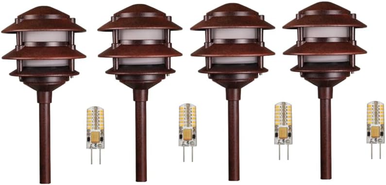 BestPro Lighting Outdoor Landscape Lighting 4PK Pathway Lights Low Voltage 3 Watt LED 12V AC Landscape Lights 2700K Warm White Easy to Install Pagoda Fixture