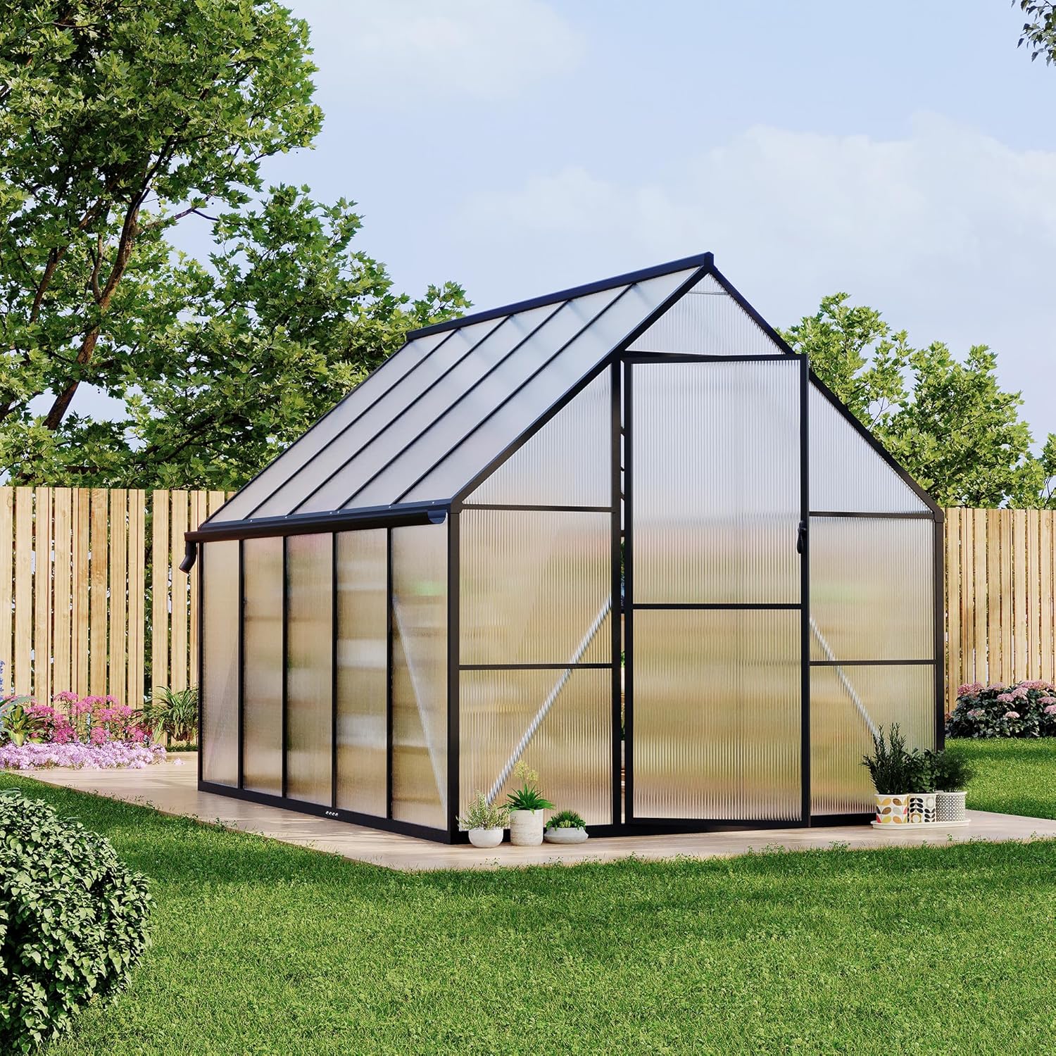 8 ft x10 ft Aluminum-Framed Polycarbonate Greenhouse, Heavy Duty Polycarbonate Greenhouse with Quick Setup Structure and Roof Vent, Large Enhanced Aluminum Green House Kit for Outdoors