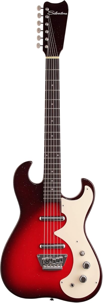 Silvertone Classic 1449-RSFB Solid-Body Electric Guitar, Red/Silver Flake Burst