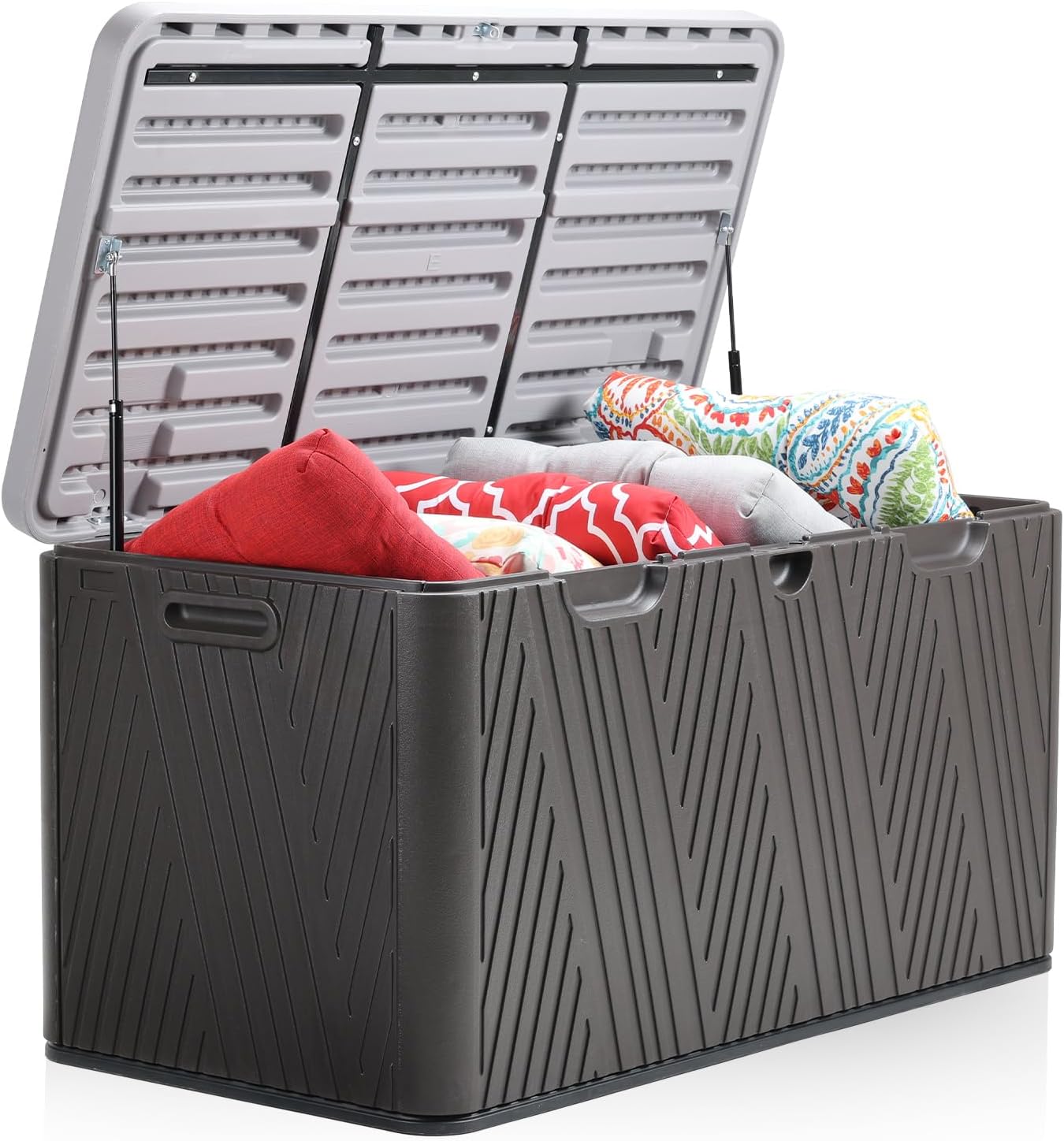 Aoodor 85 Gallon Deck Box, Outdoor Storage Box, Waterproof & Weather-Resistant Lockable, Patio Bench Storage Box for Cushion, Garden Tools, Brown