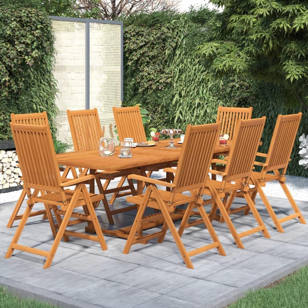 9 Piece Patio Dining Set Solid Wood Acacia,Extendable Acacia Wood Garden Dining Set with Adjustable Folding Chairs for Outdoor Use Patio Furniture Sets, Outdoor Furniture Sets