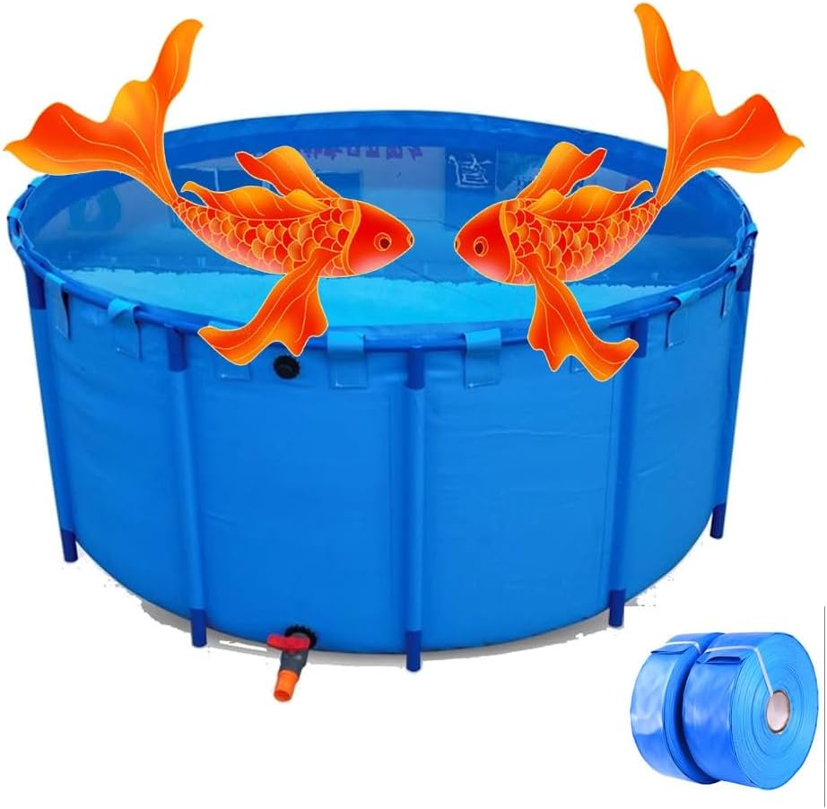 Pool Above Ground Aquarium Pool Pond Pool with Hose Round Canvas Fish Pond for Raising Koi Fish, Above Ground Swimming Pools, Replacement Frame(1.8X1M/2560L)