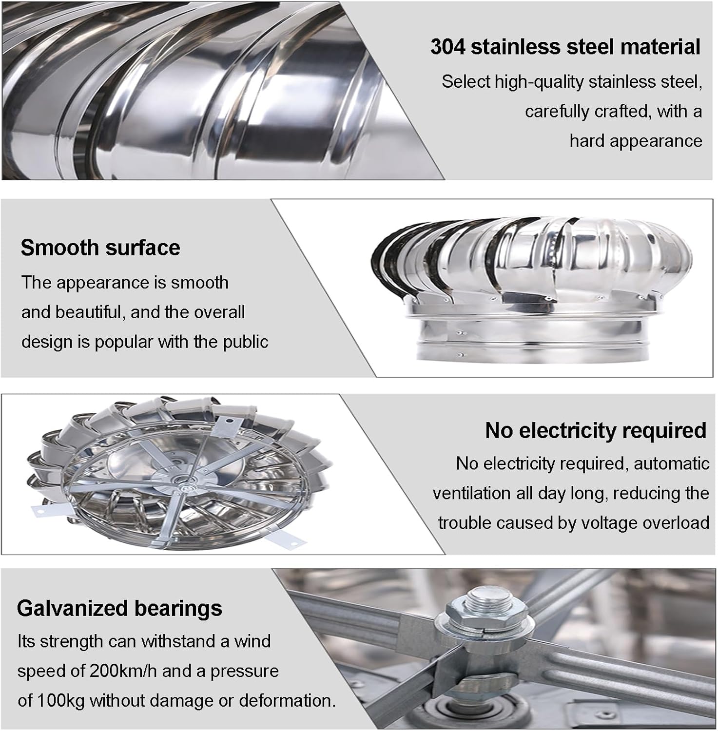 Non Power Roof ntilator, 304 Stainless Steel Chimney Exhaust nt Rotating Cor, Roof Wind Turbines Cap nt, Roof ntilating Fan, Unpowered Rotation, for Houses Factory Attic Farm