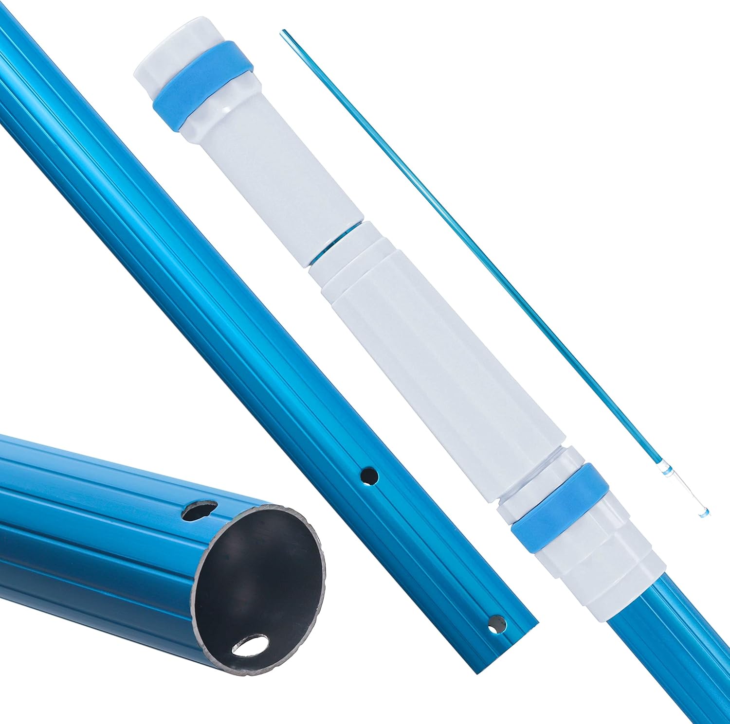 U.S. Pool Supply Professional 15-Foot Blue Anodized Aluminum Telescopic Swimming Pool Pole, Adjustable 2 Piece Expandable Step-Up - Attach Connect Skimmer Nets, Rakes, Brushes, Vacuum Heads with Hoses