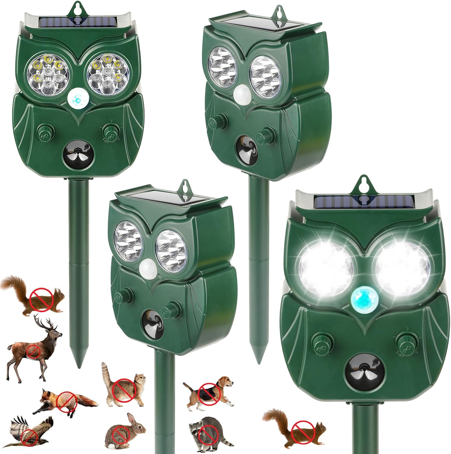 4 Pack 2026 Ultrasonic Animal Repellent Outdoor Deer Repellent Devices Solar Animal Repeller Motion Activated Deterrent to Scare Cat Squirrel Rabbit Raccoon Skunk with LED Flash Lights for Yard Lawns