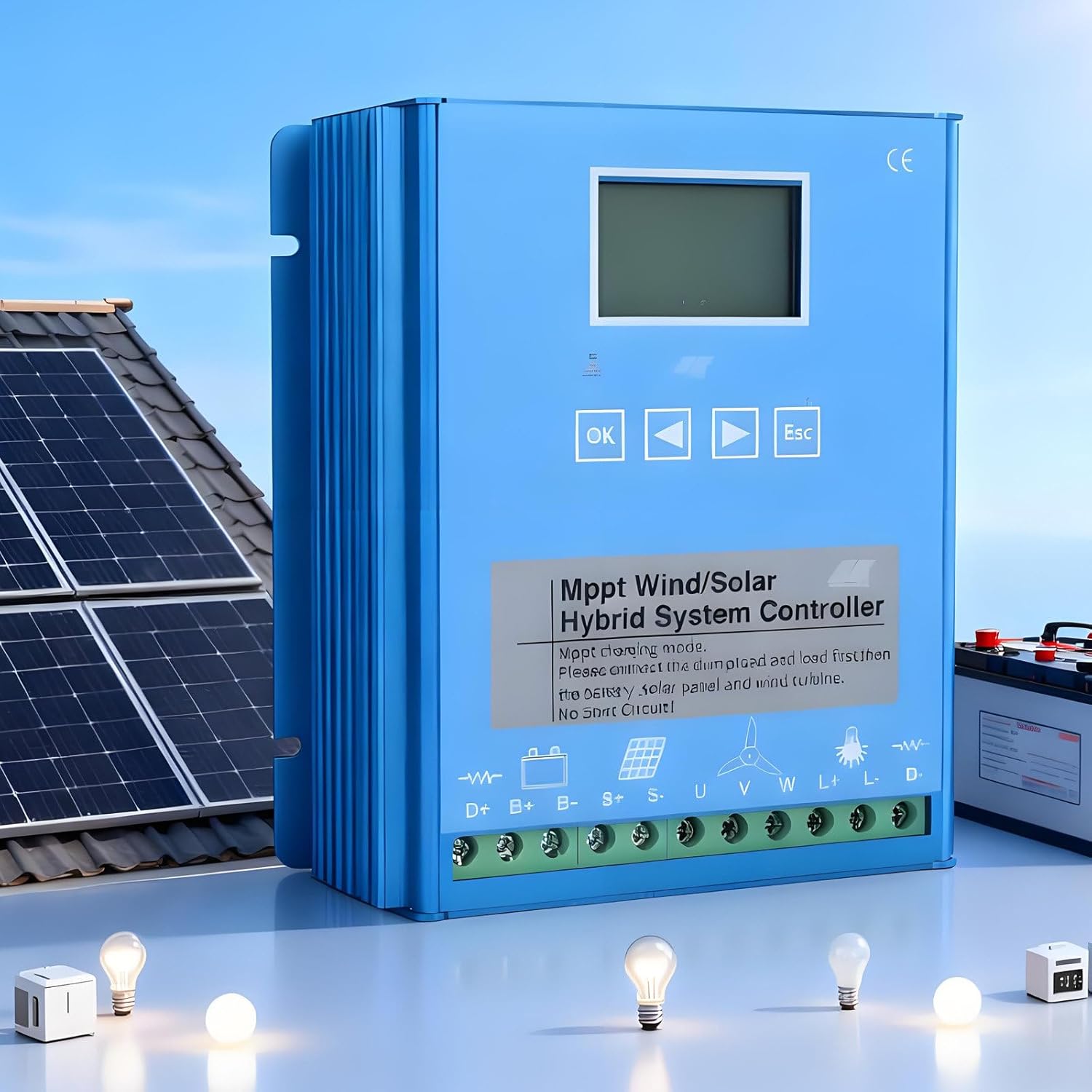 Wind Turbine Solar Charge Controller,w/LCD Display and Dump Load,Wind Turbine Generator Solar Panel 12V/24V/48V Regulator,for Traffic Lights 24V/48V(Auto)