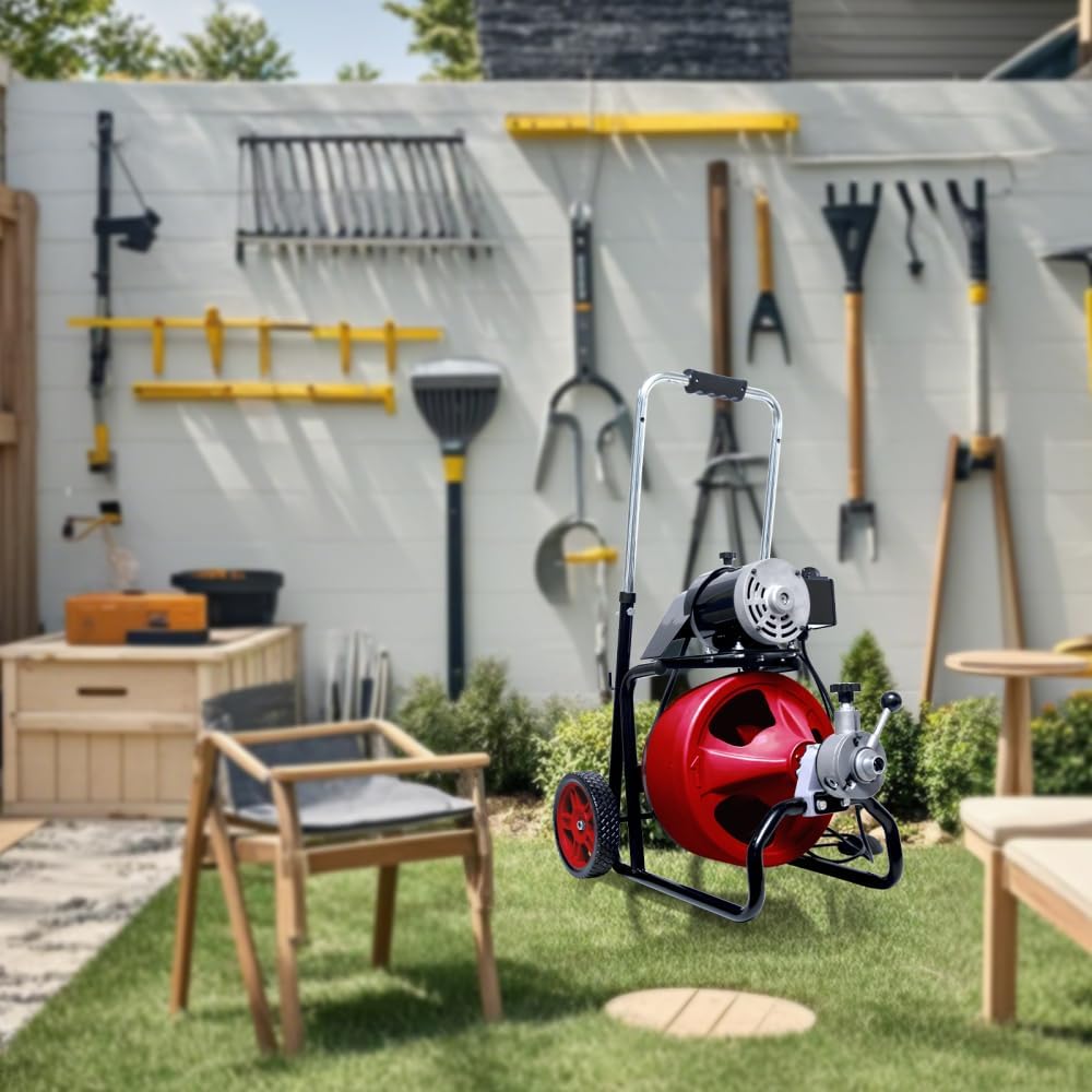 Electric Drain Snake Auger Machine with Auto Feed System 50FT 3/8 Inch Sewer Cleaning Tool for Home and Commercial Use