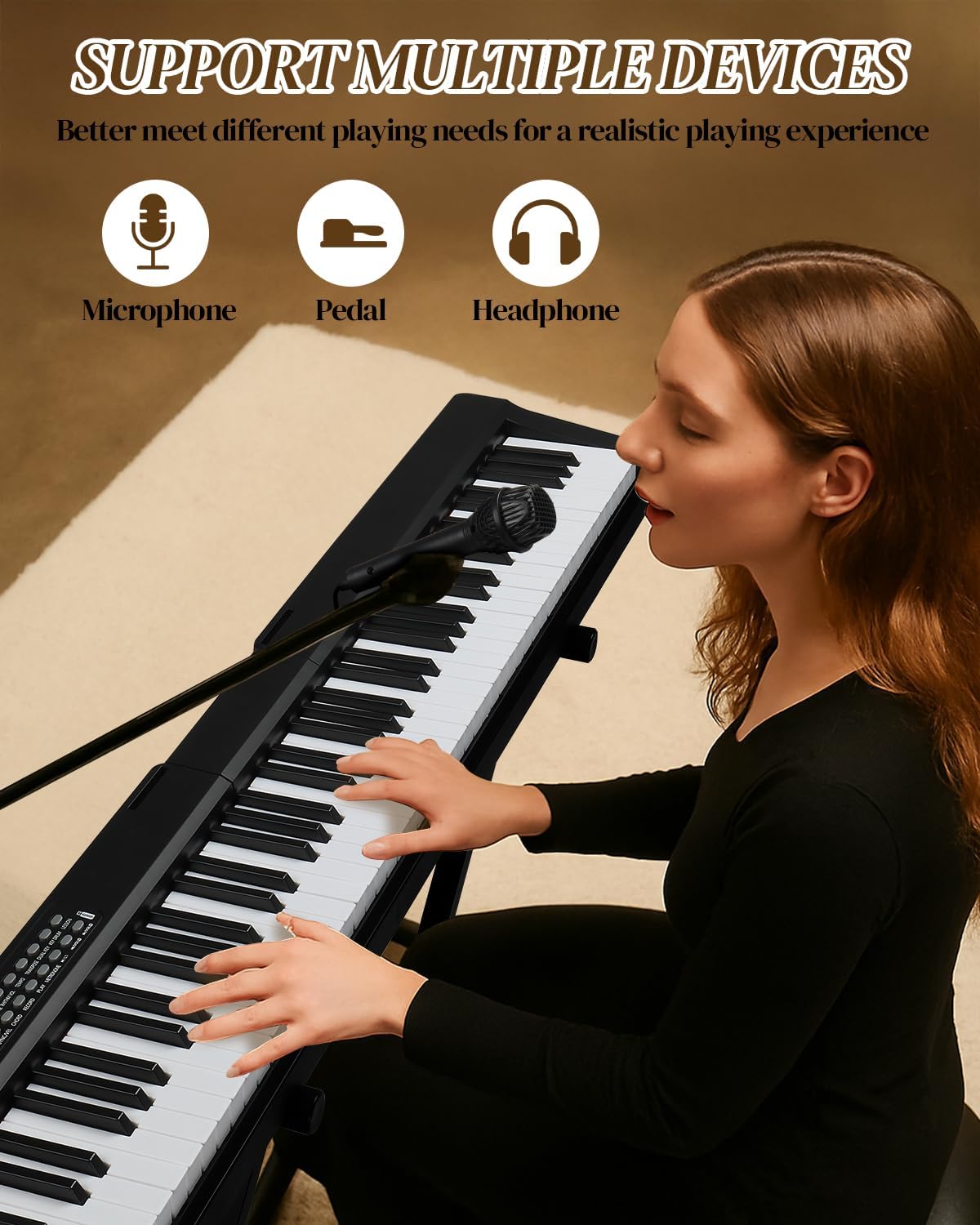 Ktaxon 88 Key Keyboard Piano with Bluetooth MIDI, 3 Teaching & Dual Keyboard Mode, 1000 Rhythms & Tones, 150 Demos, Digital Piano with Bench, Headphones, Microphone, Pedal, Piano Sticker (Full)