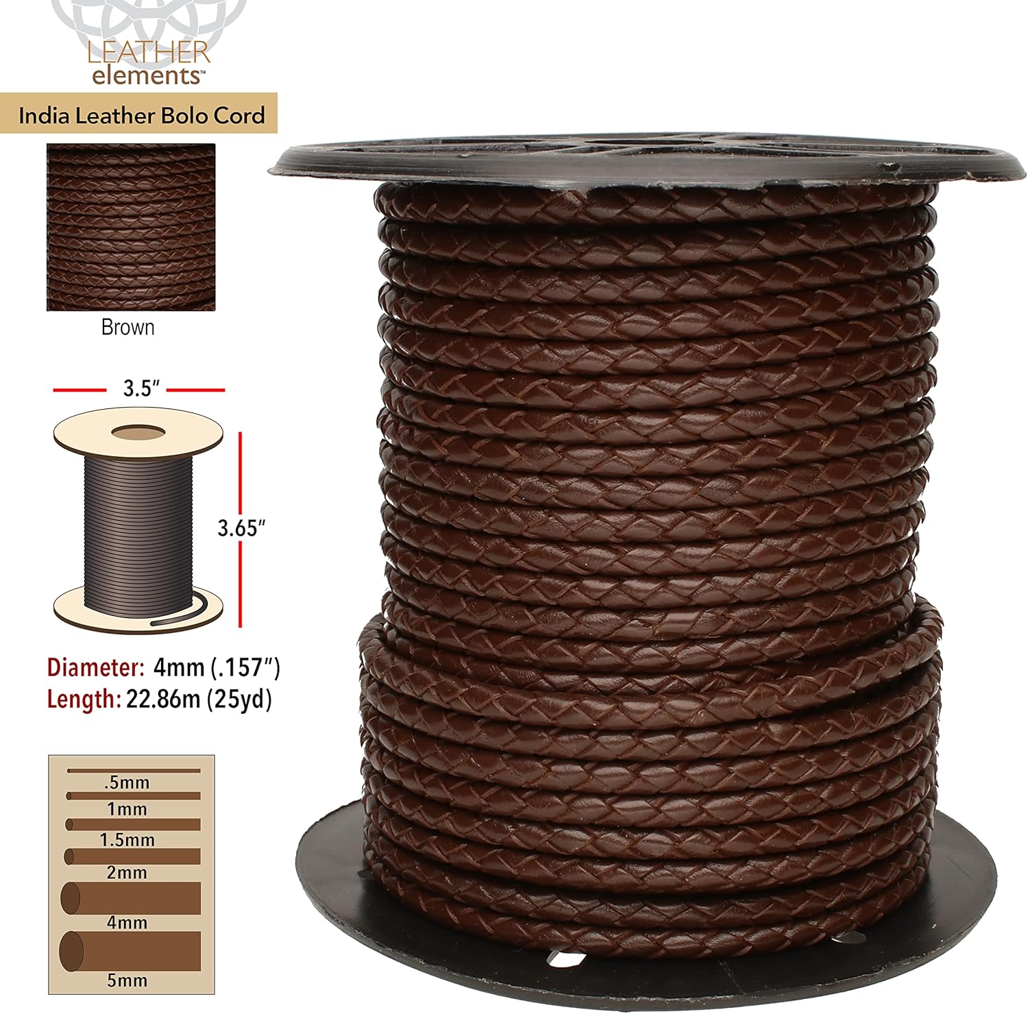 The Beadsmith Braided Bolo Cord – Brown Color – 4mm Spool – 25 Yards/22.86 Meters – Machine Braided Indian Leather – Ideal for Watch Bands, Bolo Ties, Necklaces, Hair Accessories & DIY Jewelry Making