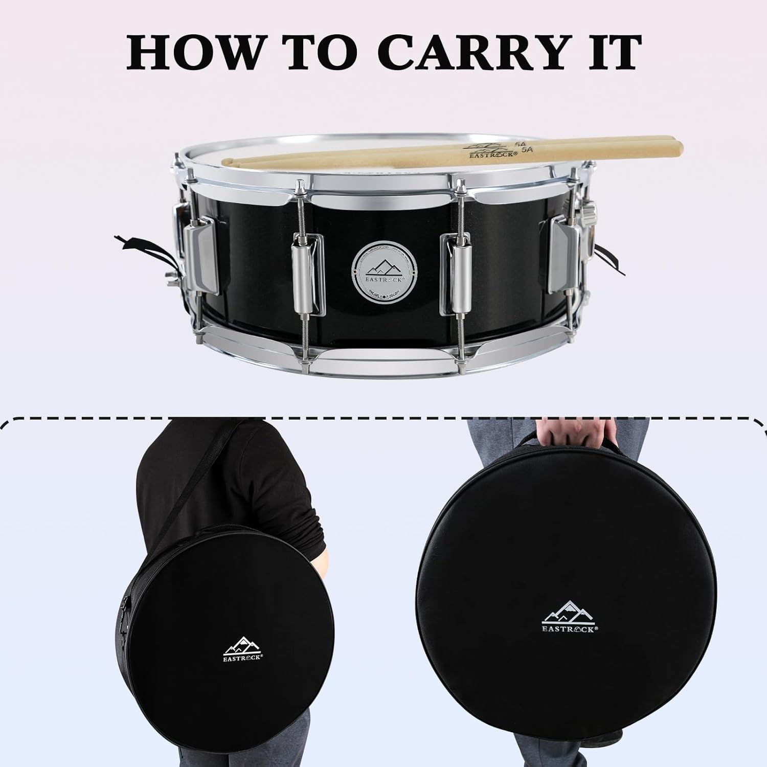 EASTROCK Snare Drum 14X5.5 Inches for Student Beginners with Gig Bag, Drumsticks, Drum Keys, Coated Material Drum Head, Black