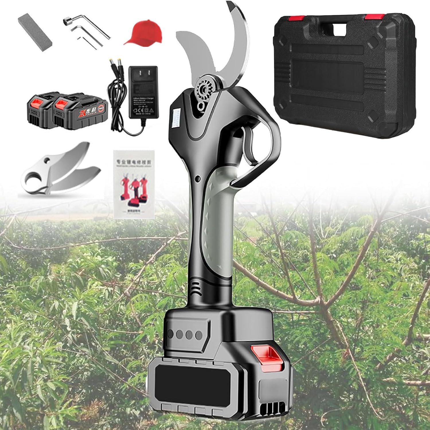 Cordless Electric Pruning Shears - 40mm Battery-Powered Handheld Branch Cutter with Extension Pole & Carry Case, Perfect for Effortless Tree Trimming and Pruning