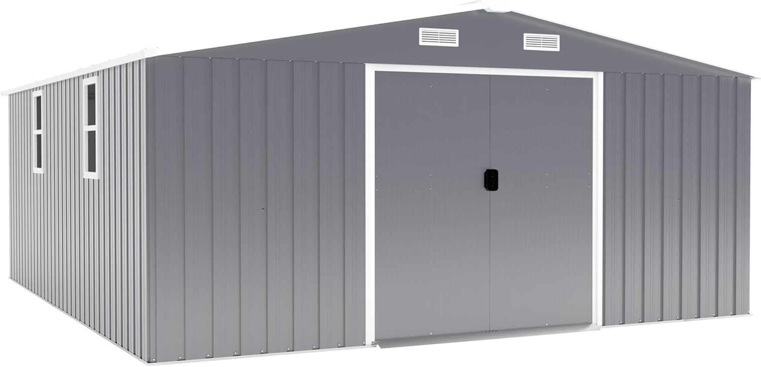 Outdoor Storage Shed - Metal Garden Shed with Clear Windows & Lockable Doors | Tool Shed for Backyard, Lawn, Patio, Bike Storage (Dark Gray 10X12FT)